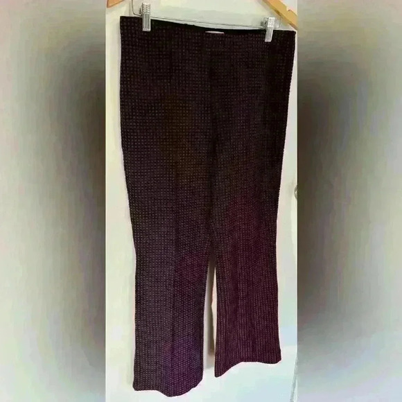 NWT Anthropologie Essential Crop Flare Pants In Maroon Navy Check Size Medium - Picture 2 of 14